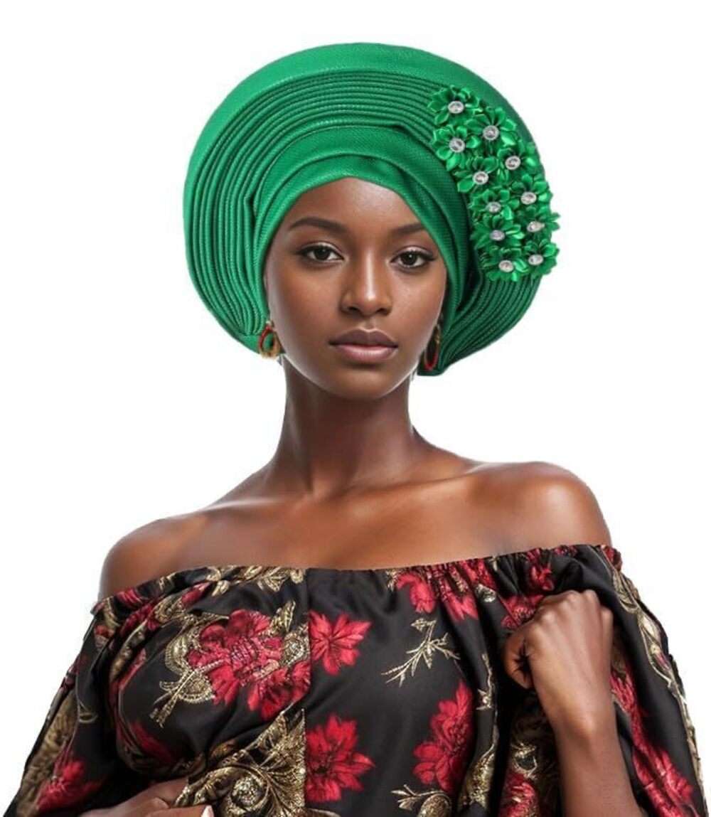 9818 Fashion African Headtie Turban Nigeria Head Ties With Flowers Already
